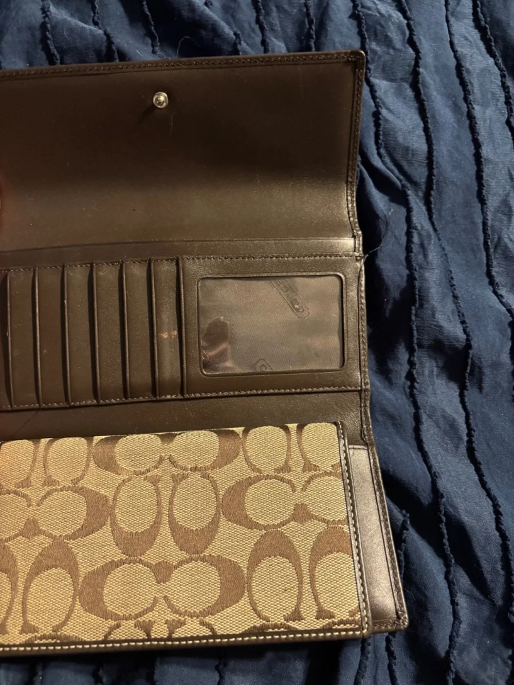 Coach Brown Logo Tri-Fold Checkbook Wallet